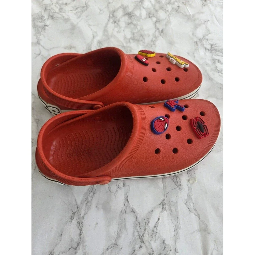 Crocs Men Red Spiderman charms Size 9